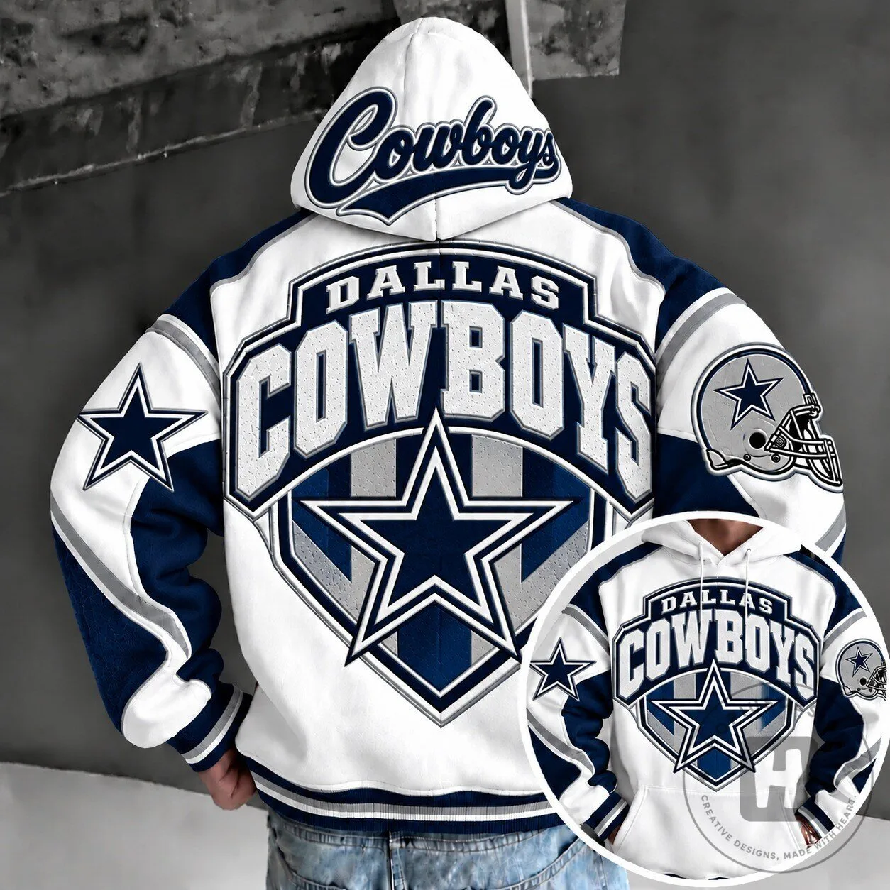 Dallas Cowboys Football Team Star Logo White and Blue Hoodie