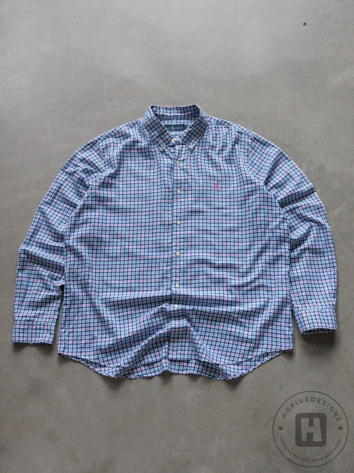 Vintage Ralph Lauren Blue Plaid Long Sleeve Button-Up Shirt