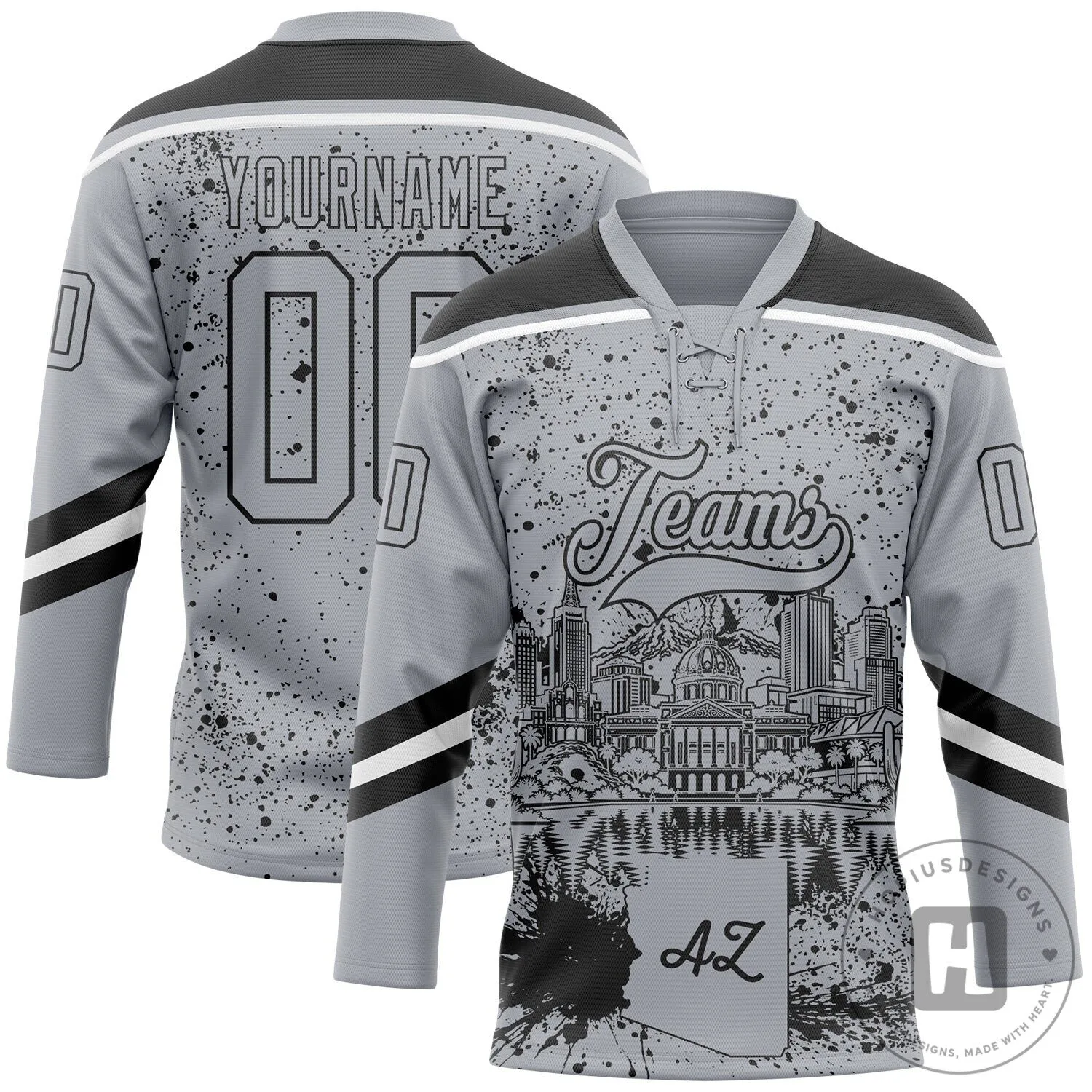 Phoenix Arizona City Skyline State Pride Paint Splatter Custom Hockey Jersey