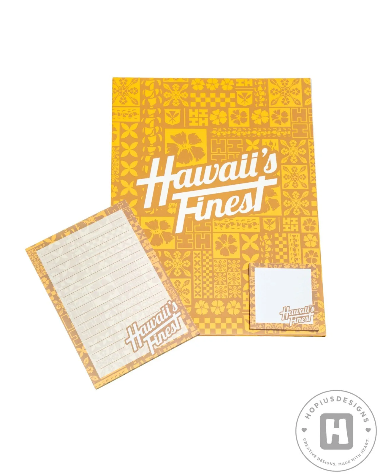Hawaii's Finest Yellow Tapa Pattern Stationery Set with Notebook and Sticky Notes