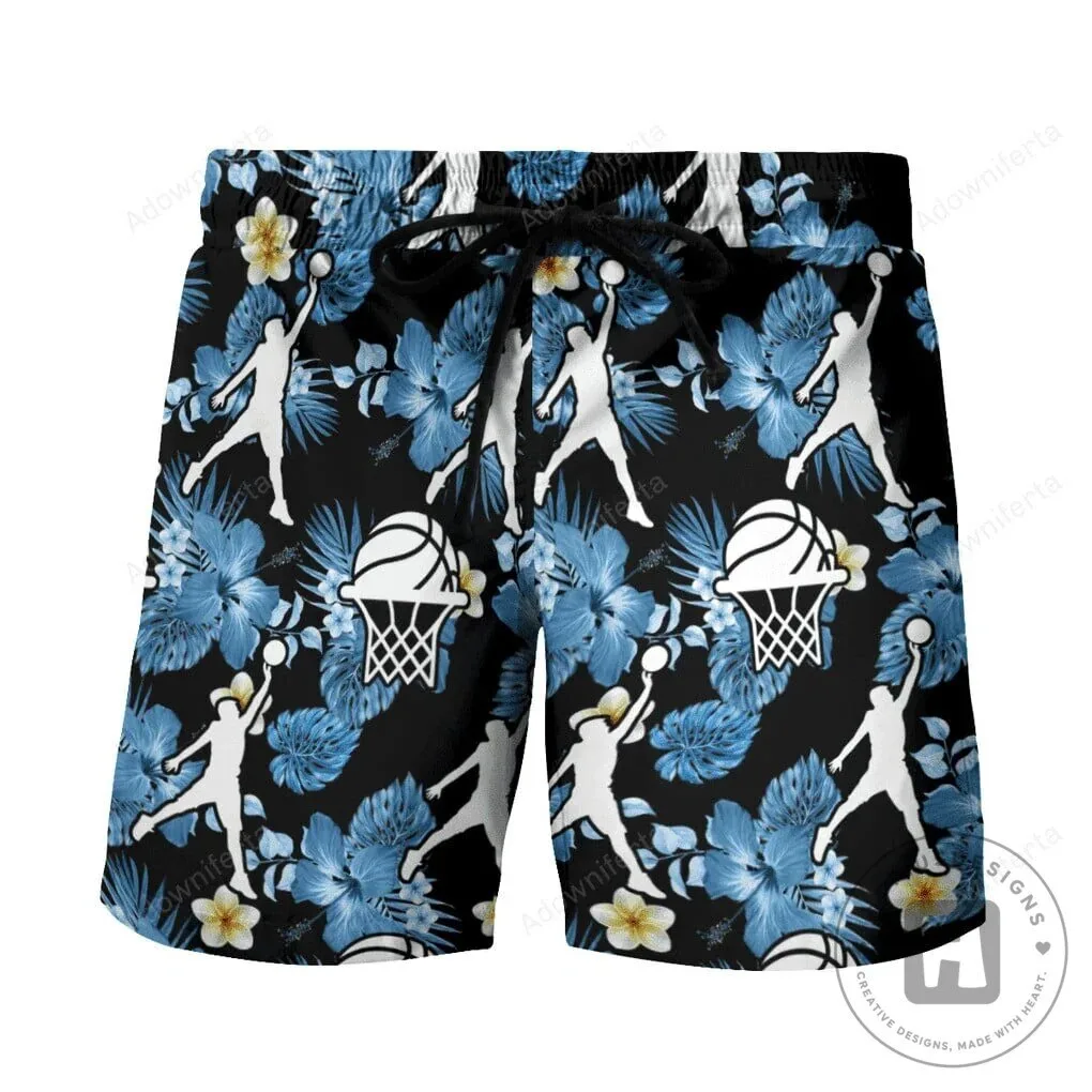 Basketball Player Silhouette Tropical Hawaiian Beach Shorts