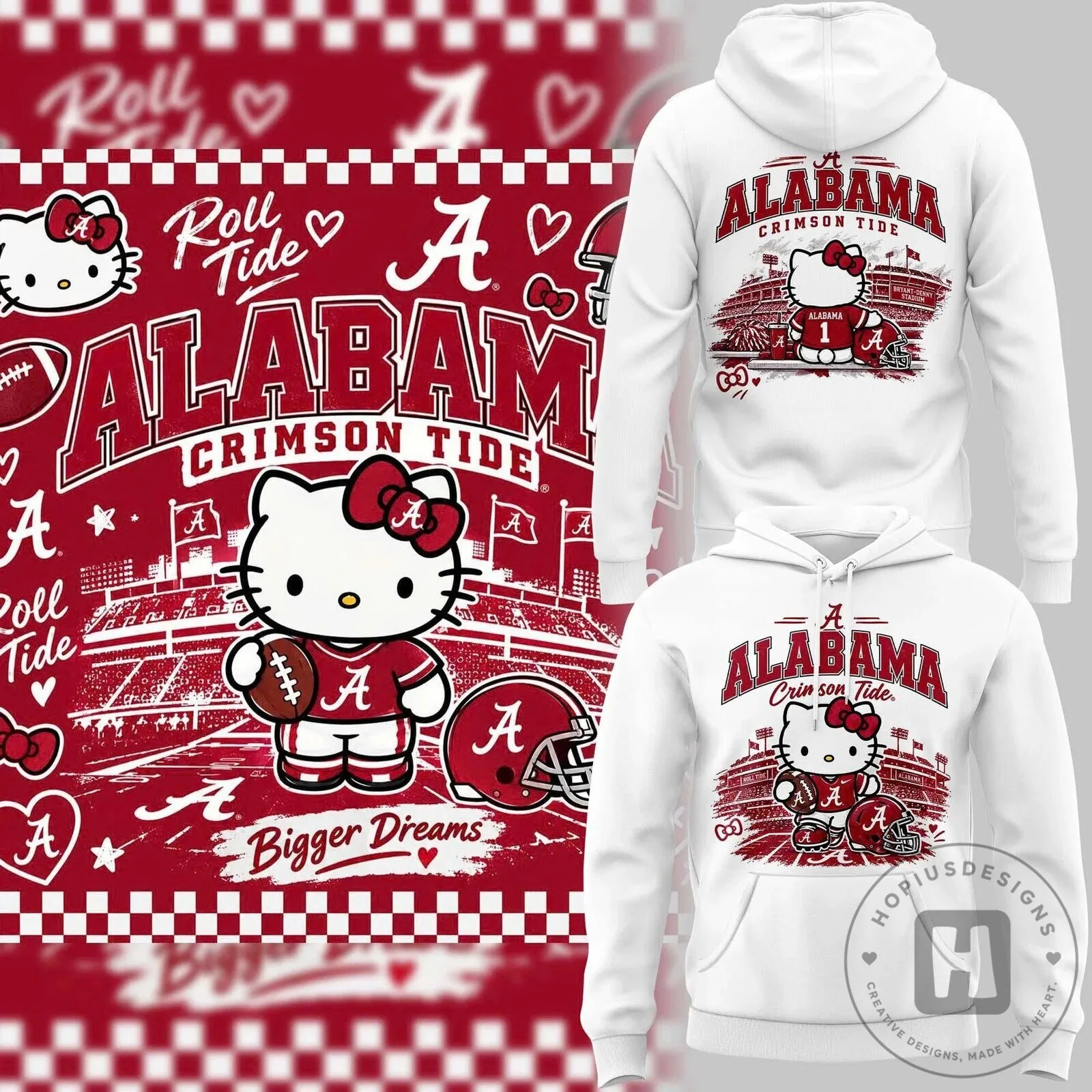 Alabama Crimson Tide Hello Kitty Football Stadium White Hoodie