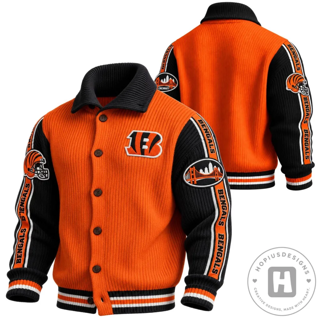 Cincinnati Bengals Orange Black Knit Button Up Cardigan Jacket Cincinnati Bengals Orange Black Knit Button Up Cardigan Jacket