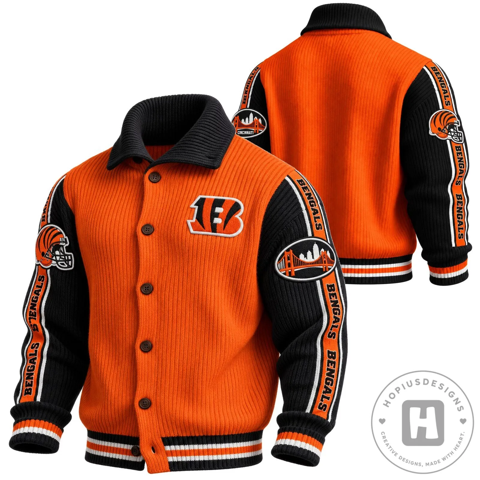 Cincinnati Bengals Orange Black Knit Button Up Cardigan Jacket 3 Cincinnati Bengals Orange Black Knit Button Up Cardigan Jacket